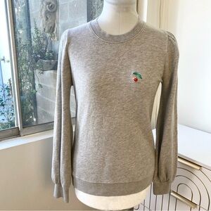 Joie Grey Princess Sleeve Sweatshirt w/ Cherry Embroidery